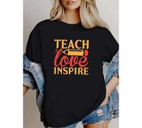 Shein women t-shirt print Teach Love Inspire Teacher Shirt, Inspirational Teacher T-Shirt for Women, Back to School Gift, Positive Message Tee for Educator