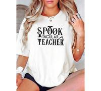 Shein women t-shirt print Teacher Halloween Shirt, Spook Tacular Teacher Shirt, Halloween Teacher Gift, Kindergarten Teacher Shirt, School Halloween Party,G