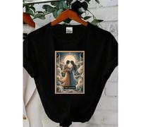 Shein women t-shirt print The Lovers Tarot Card T-Shirt - Major Arcana VI Tee for Harmony, Healing, Soulful Connection & Spiritual Relationship Energy B