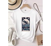 Shein women t-shirt print The Moon Tarot Card T-Shirt - Major Arcana XVIII Tee for Intuition, Dreams & Inner Wisdom | Mystical Graphic on Trust and Unco