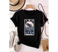 Shein women t-shirt print The Moon Tarot Card T-Shirt - Major Arcana XVIII Tee for Intuition, Dreams & Inner Wisdom | Mystical Graphic on Trust and Unco