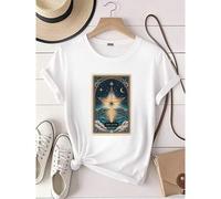 Shein women t-shirt print The Star Tarot Card T-Shirt - Major Arcana XVII Tee for Hope, Faith, Renewal & Spirituality | Intuition-Inspired Mystic Appare