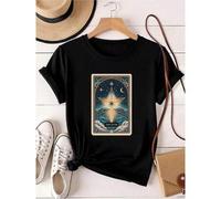 Shein women t-shirt print The Star Tarot Card T-Shirt - Major Arcana XVII Tee for Hope, Faith, Renewal & Spirituality | Intuition-Inspired Mystic Appare