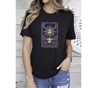 Shein women t-shirt print The Sun Tarot T-Shirt (XIX)-a radiant design symbolizing joy, life, and energy. Features four sunflowers & elemental harmony.