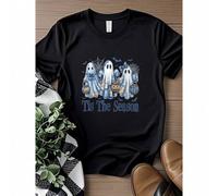 Shein women t-shirt print Tis The Season Blue Patchwork Ghost Pumpkin Spooky Halloween T-Shirt designer clothes fashion Summer women Casual graphic Slightly