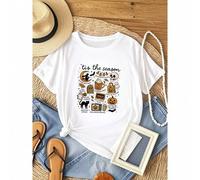 Shein women t-shirt print Tis The Season Halloween Ghost Cat Pumpkin Spooky Season T-Shirt graphic Comfortable Soft Top For Everyday Wear Slightly Stretched