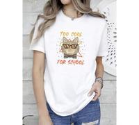 Shein women t-shirt print Too Cool For School Tee Novelty Graphic Sarcastic Funny Cat T-Shirt for Men Women Girls Stretched Casual Print Round Neck Short Sl