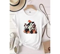 Shein women t-shirt print Vampire Skeleton Halloween Boho Flower T-Shirt For Her Floral Rose Witch Halloween T Shirt For Autumn, Vintage Pumpkin Tee female