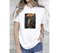 Shein women t-shirt print Vintage Floral Ghost Halloween Ghost In The Forest Gothic T-Shirt Print Round Neck Short Sleeve Slightly T-Shirt For Women Casual