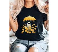 Shein women t-shirt print Vintage Floral Ghost Halloween Ghost In The Forest Gothic T-Shirt women T-Shirt For Women Casual fashion Print Round Neck Short Sl