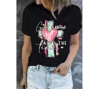 Shein Women's 100% Cotton Casual T-Shirt with Inspirational "God is Good All The Time" Print, Loose Fit Round Neck Short Sleeve, Breathable Summer Top for O