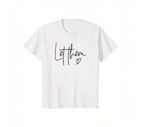Shein Women's 100% Graphic T-Shirt - Casual Short Sleeve Round Neck Top with Inspirational Quotes "Let Them" & "Keep Shining" , Perfect for Spring &