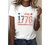 Shein Women's 1776 American Flag 4th of July Patriotic Print Independence DayT-Shirt - Short Sleeve Crew Neck Casual Top, Breathable Medium Stretch Fabric,