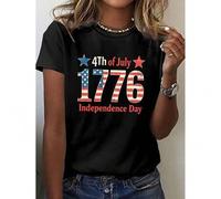 Shein Women's 1776 American Flag 4th of July Patriotic Print Independence DayT-Shirt - Short Sleeve Crew Neck Casual Top, Breathable Medium Stretch Fabric,