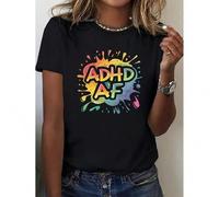 Shein Women's ADHD Wired for Extraordinary Graphic Tee - Casual Short Sleeve, Cotton Blend, Machine Washable - Summer Fashion