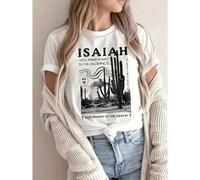 Shein Women's Bohemian Christian T-Shirt with Isaiah 43:1-2 Bible Verse & Desert Cactus Design - Round Neck Casual Top, Machine Washable Faith-Inspired