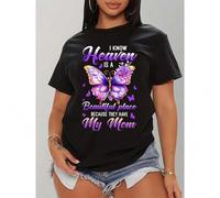 Shein Women's Butterfly Heaven Graphic T-Shirt - "I Know Heaven is a Beautiful Place Because They Have My Mom" Design, Casual Crew Neck Short Sleeve Summer