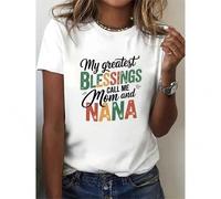 Shein Women'S Casual Round Neck T-Shirt- 'Call Me Mom and Grandma' Colorful Print, 100% Knitted Top, Comfortable for All Seasons, Machine Washable, Women'S