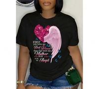 Shein Women's Casual Short-Sleeve T-Shirt - "My Mother is My Best Friend and My Angel" Print, Crew Neck, Soft Polyester, Spring/Summer Comfort Fit