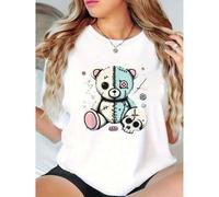 Shein Women's Casual Skull Bear Graphic Tee - Comfy Crew Neck Short Sleeve T-Shirt, Perfect for Summer & Sports