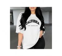 Shein Women's Casual Sport T-Shirt - California Los Angeles Graphic Print, Round Neck Summer Top, Relaxed Fit for Gym, Lounge & Casual Attire, Gym Casu