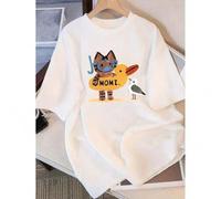 Shein Women'S Cute Cartoon Print T-Shirt - "Mommy" Design with Bear & Seagull, Casual Loose Fit, Short Sleeve, Soft, Summer 2025 Collection, C
