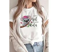 Shein Women's Cute Koala Graphic T-Shirt - Soft, Breathable 100% Cotton, Short Sleeve Casual Top with "Just a Who Loves Koolas" Print, Perfect for