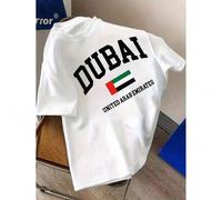 Shein Women'S "Dubai United Arab Emirates" Graphic T-Shirt - Casual Crew Neck, Short Sleeve, White with Colorful Emblem, Summer & Spring Top, Casual Wear |