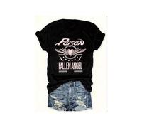 Shein Women's Fallen Angel Graphic Tee - 100% Cotton Casual Crew Neck Short Sleeve Top with Poison & Wings Design - All-Season Fashion Knit Shirt for Sp