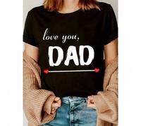Shein Women'S Father'S Day T-Shirt - "Love You, Dad" Heart Design, Soft Polyester, Casual Long Sleeve Crew Neck, Relaxed Fit, Perfect For Spring & Fall, Fat