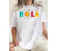 Shein Women's Fun & Colorful 'Hello Sunshine' Graphic Tee - Casual Crew Neck Short Sleeve T-Shirt, Stretchy Polyester Blend, Machine Washable - Perfect for