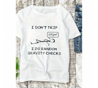 Shein Women's Funny Graphic T-Shirt - "I Don't Trip, I Do Random Gravity Checks" Design, Comfortable Relaxed Fit, Round Neck, Short Sleeve, Perfect For Casu
