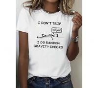 Shein Women's "I Don't Trip I Do Random Gravity Checks" Graphic Cotton T-Shirt - Relaxed Fit Short Sleeve Round Neck Casual Top, Breathable Summer