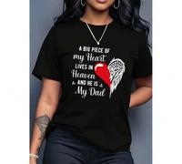 Shein Women's Inspirational Orange T-Shirt - "A Big Piece of My Heart Lives in Heaven" Memorial Day, Father's Love Letter Print, Casual Round Neck Short Sle
