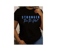 Shein Women'S Inspirational Quotes T-Shirt, "Stronger Than The Storm" Letter Print, Comfortable Short Sleeved, Casual Round Neck Top, Spring And Summer Fas