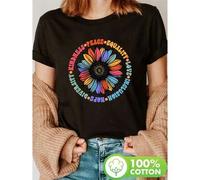 Shein Women's Inspirational Sunflower Print T-Shirt - 100% Cotton Short Sleeve Crew Neck Top with Kindness, Peace, Equality, Love, Hope, Diversity, Human Ri