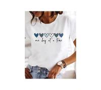 Shein Women's Light Blue "One Day at a Time" Letter Print T-Shirt - Short Sleeve Crew Neck Casual Top with Heart Accents, Breathable Summer & Spring Tee