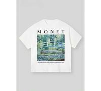 Shein Women's Lightweight 180gsm Cotton Hooded Sweatshirt - Monet Water Lilies & Japanese Bridge Art Print, Relaxed Fit Casual Pullover with Drawstring Hood