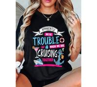Shein Women's "Obviously We Will Have Trouble When Cruising Together" T-Shirt - Funny Cruise Vacation Saying With Nautical & Cocktail Graphics, Soft Short S