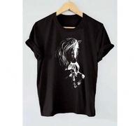 Shein Women's Olive Green Horse Graphic T-Shirt - 100%, Short Sleeve Crew Neck, Casual Summer & Spring Top, Machine Washable
