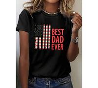 Shein Women's Patriotic "Best Dad Ever" American Flag Graphic T-Shirt - Short Sleeve Crew Neck Casual Top, Medium Stretch Machine Washable, Father's Day Gif