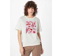 Shein Women's Playful Valentine's Day T-Shirt - White, Short Sleeve, Round Neck with Vibrant Cartoon Prints of Hearts & Flowers - Casual Polyester Blend Top