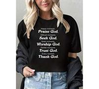 Shein Women's "Praise God" Inspirational Print T-Shirt - 100%, Crew Neck, Short Sleeve, Perfect for Spring & Summer, Machine Washable, Summer