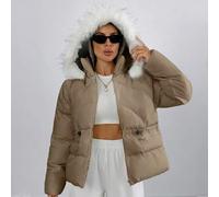Shein Women's Quilted Padded Coat With Faux Fur Trim Hood And Belted Waist And Gold-Tone Hardware