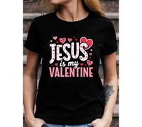 Shein Women'S Religious Valentine'S Day T-Shirt - Jesus Is My Valentine Design, Sweet Pink Heart Print - Perfect Gift for Her - Limited Time !