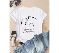 Shein Women'S Round Neck Short Sleeve T-Shirt, Casual Comfort, Fashionable Polyester, Geometric Pattern, Regular Length, Knit Fabric, All Seasons, "You are