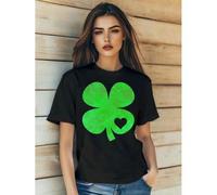 Shein Women's St. Patrick's Day Four Leaf Clover Love Cartoon Print T-Shirt Fashion Short Sleeve Round-Neck Slm Fit Tops Summer Casual Streetwear
