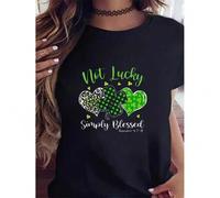 Shein Women's St. Patrick's Day T-Shirt - "Not Lucky But " Clover & Heart Design, Short Sleeves, Round Neck - Soft Comfortable