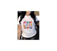 Shein Women's Vibrant Casual T-Shirt - "Manana Sera Bonito" Colorful Letter Print, Round Neck, Machine Washable - Perfect for Spring & autumn, everyday