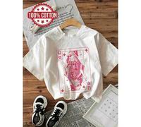 Shein Women's Vintage Queen of Hearts Graphic Print T-Shirt - 100% Cotton Short Sleeve Crew Neck Casual Top, Relaxed Fit Machine Washable Tee for Summer &am